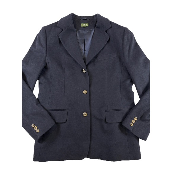 VTG LL Bean Cashmere Wool Blend Navy Blue Blazer 3 Button Classic Jacket Sz 12R - Picture 3 of 10
